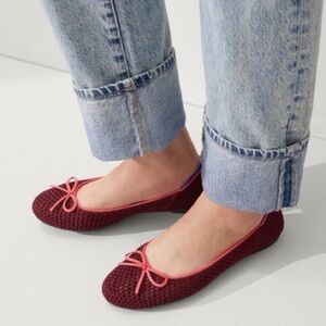 Rothy's Women's The Ballet Flat With Bows in Berry‎ Mesh 7.5